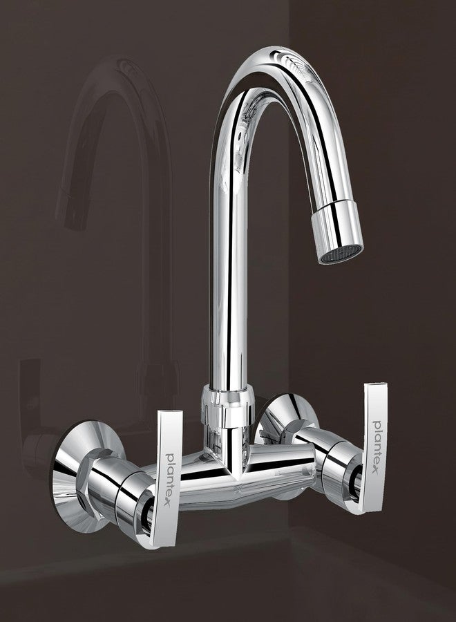 Plantex Pure Brass Sink Mixer with Double Handle Hot and Cold Water Tap for Kitchen/Bathroom Basin Faucet with Brass Wall Flange & Teflon-Tape - (COL-1014, Chrome Finish) - Image 1